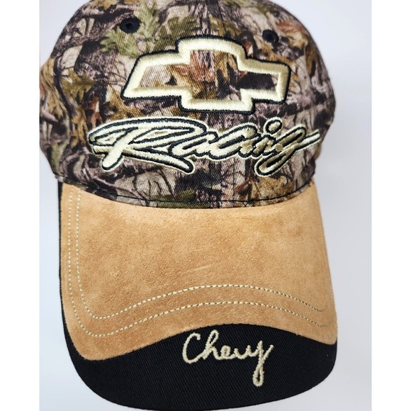 Men's Hat Cap Chevrolet Chevy Racing One Size Cotton Camo & Suede Strap Back - Picture 2 of 9